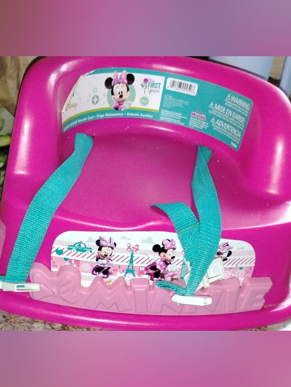 Disney Minnie Mouse Pink Booster Seat with Teal Straps